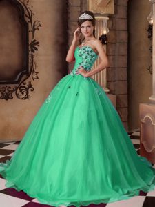 Green Sweet Beaded Sixteen Dresses with Sweetheart and Appliques