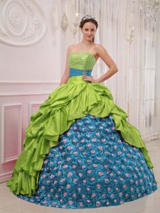 Inexpensive Spring Green and Blue Sweet 15 Dresses with Beading