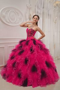 Sweetheart Organza Quinceanera Gown with Beading in Red and Black