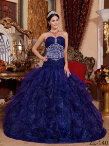 A-line Sweetheart Organza Dresses for Quince with Beading in Dark Blue