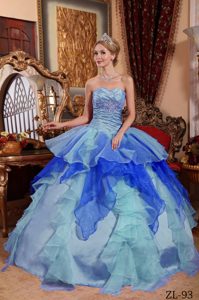 Affordable Sweetheart Organza Ruffled Quinceanera Dress with Beading