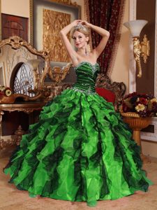 Multi-Color Beaded Sweetheart Organza Quinceanera Gowns with Ruffles