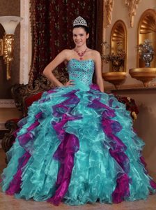 Exclusive Sweetheart Organza Dress for Quince with Beading and Ruffles