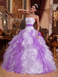 Multi-color Sweetheart Organza Sweet 16 Dress with Beading and Ruffles
