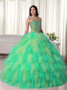 Multi-color Strapless Tulle Quinceanera Dress with Embroidery for Less