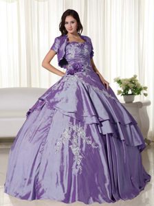 Purple Strapless Taffeta Quinceanera Dresses with Exquisite Appliques
