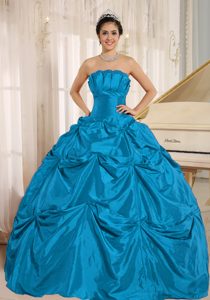 Simple Teal Taffeta Quinceanera formal Dresses with Pick-ups for Cheap