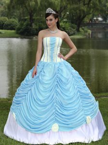 Strapless Baby Blue Quinceanera Dress with Pick-ups in Chiffon and Satin
