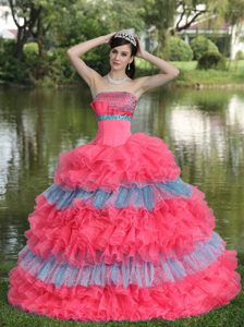 2013 Beaded Strapless Multi-color Sweet 16 Dress with Ruffles Best Seller