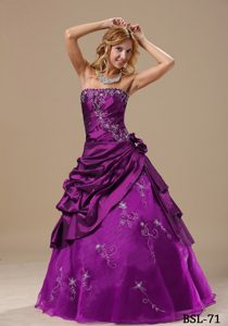 Purple Strapless Hand Made Flowers Sweet 15 Dress with Embroidery