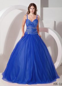 Royal Blue Spaghetti Straps Floor-length Tulle Quinceanera Gowns
