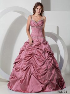Straps Floor-length Beading A-line Pick-ups Ruche Quinceanera Gown