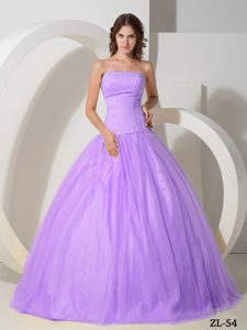 2013 Purple Strapless Floor-length Tulle Beading Quinceanera Dress
