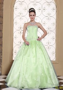 Strapless Embroidery Floor-length Quinceaneras Dress with Boning