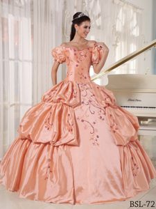 Off The Shoulder Embroidery Taffeta Ball Gown Quinces Dresses
