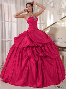 Hot Pink Floor-length Taffeta Beading Quinceanera Dresses Gowns