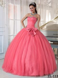 Sweetheart Bowknot Watermelon Ball Gown Tulle Dresses for a Quince