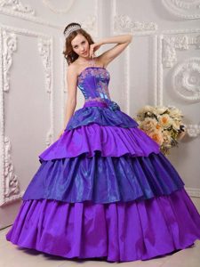 Multi-color Taffeta Appliques Floor-length Dress for Quinceaneras