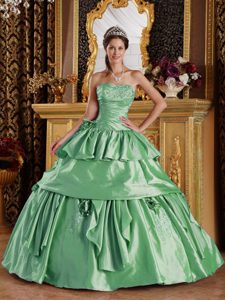 Cute Green Ball Gown Strapless Ruche Beading Quinceneara Dresses