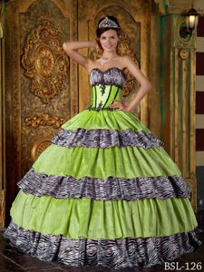 Zebra Print Ruffle Layers Ball Gown Quince Dresses Floor-length