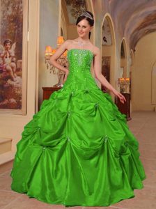 2013 Green Strapless Taffeta Beaded and Embroidery Quinceanera Gown Dress