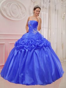 Blue Organza and Taffeta Ruched and Beaded Sweet 16 Dresses for Spring