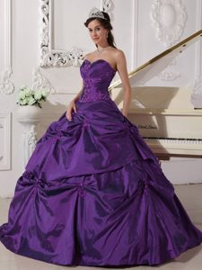 Sweetheart Purple Sweetheart Taffeta Appliques Pick-ups Quinceanera Gown