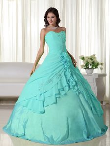 Aqua Blue Sweetheart Ball Gown Chiffon Pike-ups Quinceanera Gown Dresses