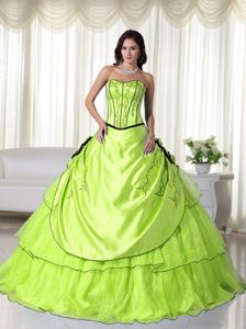 Popular Strapless Taffeta Ball Gown Quinceanera Dresses in Spring Green