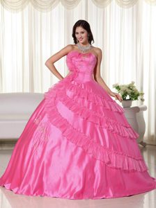 2013Ball Gown Sweetheart Taffeta Embroidery Quinceanera Gown in Hot Pink