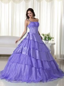 One Shoulder Purple Ball Gown Organza Beaded Quinceanera Dress for 2013