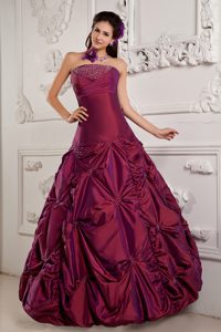 Wine Red Ball Gown Taffeta Beaded and Embroidery Quinceanera Dresses