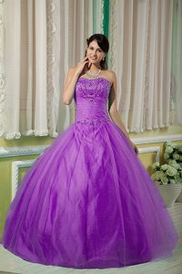 Sweetheart Purple Ball Gown Tulle Beaded Quinceanera Dress in Low Price