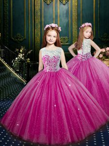 Glorious Scoop Eggplant Purple Tulle Clasp Handle Little Girl Pageant Gowns Sleeveless Floor Length Beading and Appliques