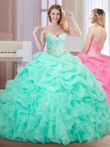 Superior Apple Green Sweetheart Lace Up Beading and Ruffles and Pick Ups Ball Gown Prom Dress Sleeveless