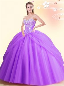 Sweetheart Sleeveless Lace Up Quinceanera Dress Lilac Tulle