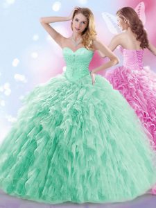 Noble Apple Green Sweetheart Neckline Beading and Ruffles Quinceanera Gowns Sleeveless Lace Up