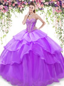 Ruffled Floor Length Lavender Sweet 16 Quinceanera Dress Sweetheart Sleeveless Lace Up