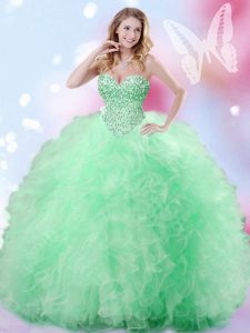 Chic Apple Green Sweetheart Lace Up Beading and Ruffles Quinceanera Dress Sleeveless