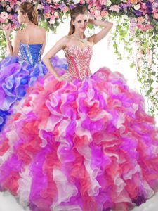 Inexpensive Multi-color Sleeveless Floor Length Beading and Ruffles Lace Up Quinceanera Gown
