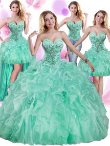 Four Piece Floor Length Ball Gowns Sleeveless Apple Green Quinceanera Dress Lace Up