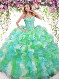 Multi-color Organza Lace Up Sweet 16 Dress Sleeveless Floor Length Beading and Ruffles