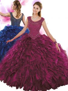 Suitable Ball Gowns Ball Gown Prom Dress Fuchsia Scoop Organza Sleeveless Floor Length Zipper
