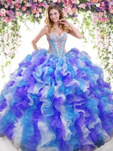 High End Multi-color Sweetheart Lace Up Beading and Ruffles Quinceanera Gown Sleeveless