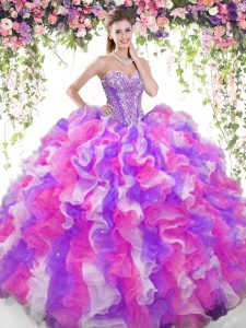 Fine Floor Length Multi-color 15 Quinceanera Dress Organza Sleeveless Beading and Ruffles