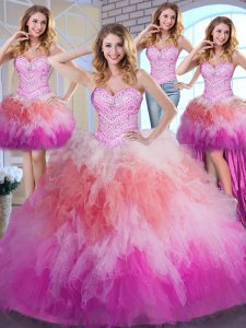 Four Piece Ball Gowns 15 Quinceanera Dress Multi-color Sweetheart Tulle Sleeveless Floor Length Lace Up