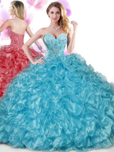 Cute Floor Length Blue Quinceanera Dresses Sweetheart Sleeveless Lace Up