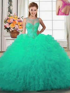 Chic Scoop Sleeveless Lace Up Floor Length Beading and Ruffles 15 Quinceanera Dress