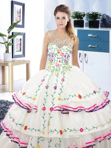 Scoop Sleeveless Beading and Embroidery and Ruffled Layers Lace Up Quinceanera Gown