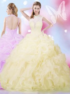 Pretty Organza Sleeveless Floor Length Quinceanera Gowns and Beading and Ruffles and Pick Ups
